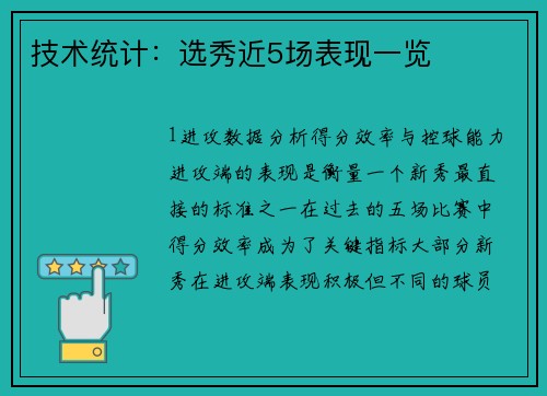 技术统计：选秀近5场表现一览